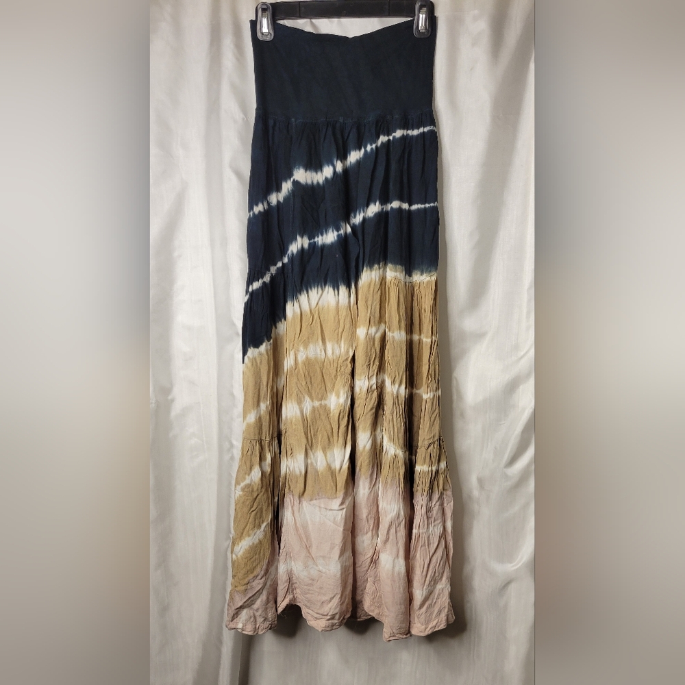 Tie-Dye Wide Leg Flowy Pants - Navy, Tan & Blush